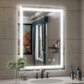 JSneijder 28x36 Inch LED Bathroom Mirror with Lights, Adjustable 3000K/4500K/6000K, Wall Mounted Lighted Bathroom Vanity Mirror, Memory Funtion, Stepless Dimmable, Anti-Fog, Horizontal/Vertical