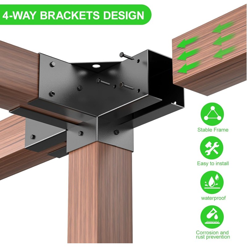 ORIGLE Pergola Brackets, Pergola Kit, 4x4 Post Base, 4-Way Right