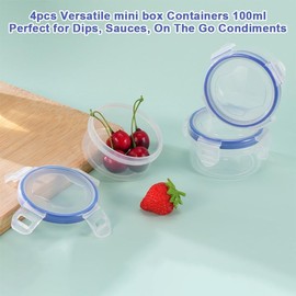 Jinsion Set of 4 PP5 Food Storage Containers with Lid, Round, Small Plastic, Mini Plastic Containers, Salad Dressing Containers, Small Containers, Freezer Containers, Food Storage Container for