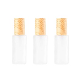 Ericotry 3Pcs 60ML 2OZ Empty Refillable Frosted Glass Pump Bottle with Wood Grain Lid Liquid Foundation Travel Container Dispenser Lotion Essence Emulsion Sample Case for Cosmetic Make-up