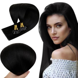 RUNATURE U Tip Hair Extensions Black Human Hair Keratin Hair Extensions Black U Tip Extensions Prebonded Hair Extensions 18 Inch 50g