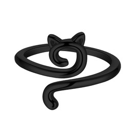Dtexhif Cat Rings Silver/Black Lovely Cats Adjustable Open Ring Jewelry for Women