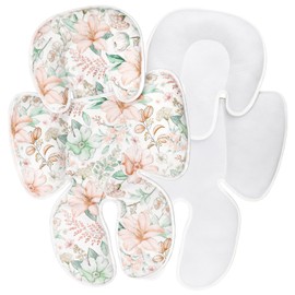 CARUILI 2-in-1 Reversible Infant Car Seat Insert, Ultra Breathable Newborn Car Seat Head Support for Summer, Baby Car Seat Cushion for Swing, Stroller, Bouncer, Floral Pattern