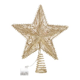 Christmas Tree Star Topper Lighted Glowing Tree Top Star Xmas Glittered Gold Hollow Star Led Christmas Ornaments for Indoor Christmas Tree Decoratio
