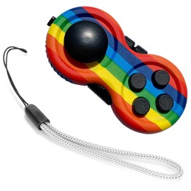 Fidget Pad with 8 Fidget Functions, Fidget Controller Stress Reducer, Fidget Toy Cube Relieves Stress and Anxiety Toys for ADD ADHD Autism Children and Adults (Graffiti + Rainbow)