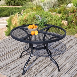 Stabrech 42" Round Patio Table with Umbrella Hole, Metal Outdoor Dining Table for Garden, Backyard and Deck, 4 Person Round Patio Dining Table for Outside, Black Mesh Table