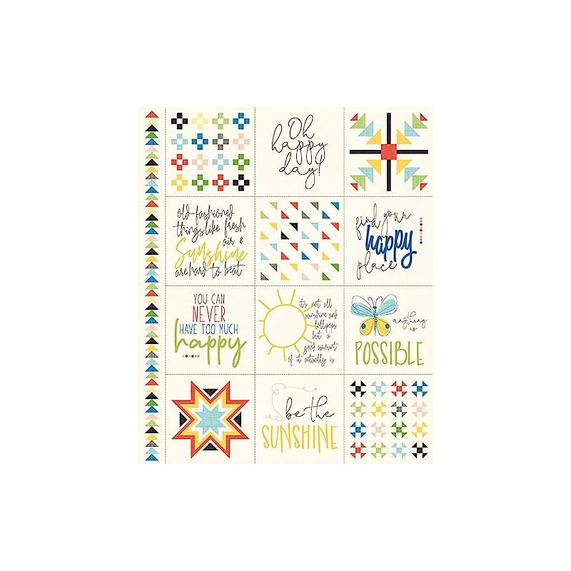 Oh Happy Day Quilting Panel, Inspirational Quotes and Geometric Patterns,