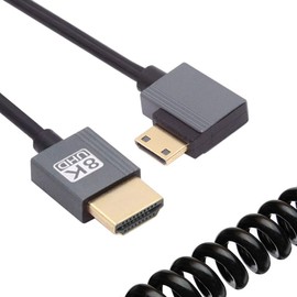 cablecc 8K 60Hz Mini HDMI 2.1 Male to HDMI Male Stretchy Coiled Right Angle Cable for HDTV Computer Laptop Monitor 100cm