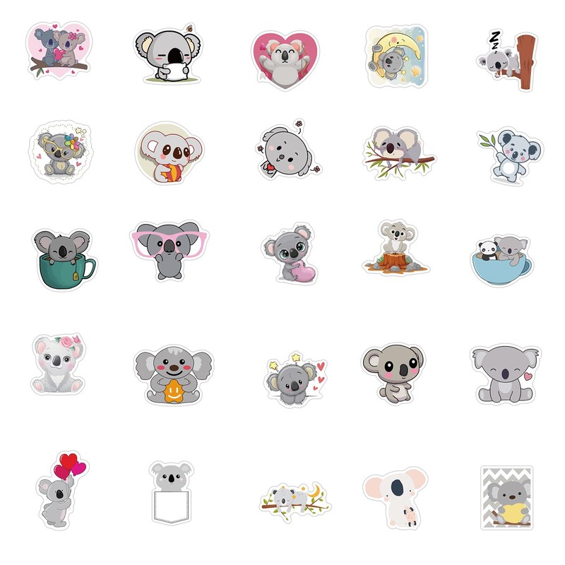50 Cute Koala Stickers for Kids - Waterproof Vinyl Pack