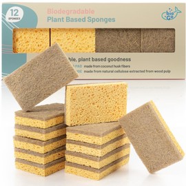 bioGo 12 Pack Biodegradable Kitchen Sponges - Eco-Friendly, Compostable, Natural Cellulose Dish Sponges