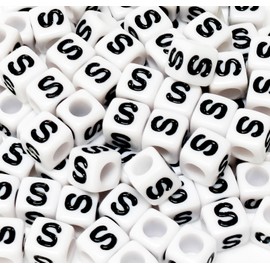 XIENBAOFU 500PCS Letter Beads White Square Acrylic Alphabet Beads Letter S Beads for Jewelry Making Bracelets Necklaces Key Chains DIY 6X6mm