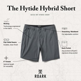Roark Hytide Mens Hybrid Shorts 8" – Quick-Dry, 4-Way Stretch, Travel, Hiking, Golf & Casual Outdoor Shorts for Men Charcoal