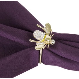Fennco Styles Decorative Bejeweled Bumble Bee Design Metal Napkin Rings, Set of 4 - Gold Napkin Rings for Fmaily Diner, Theme Party, Wedding, Special Event and Home Décor