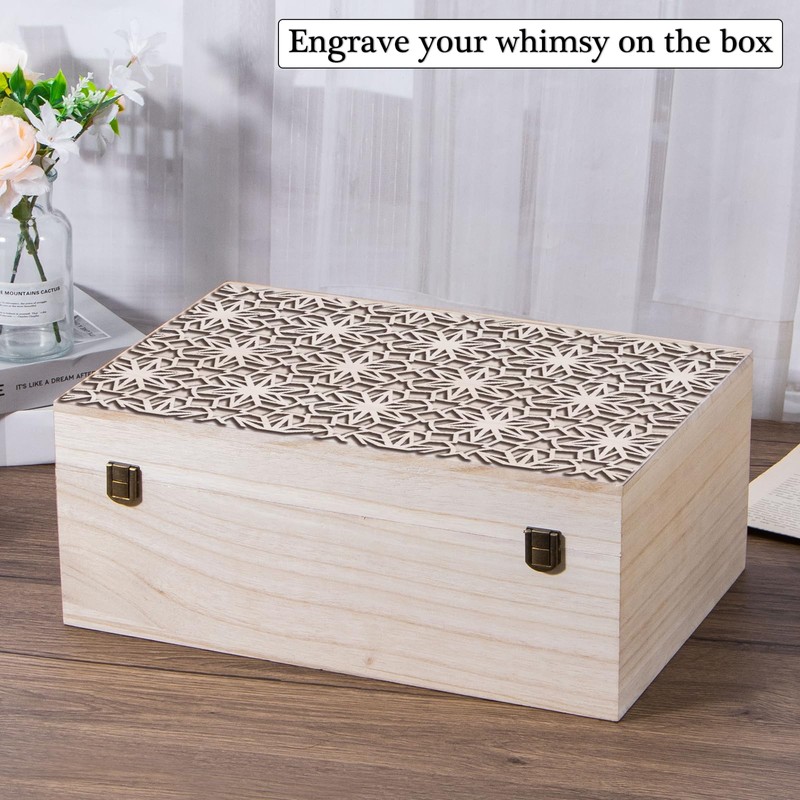 Useekoo Wooden Storage Box with Hinged Lid and Front Clasp,