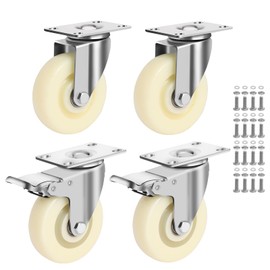 TGHEY 4 Inch Heavy Duty Swivel Casters with Brake Set of 4, 1320 lbs Total Load Capacity 2 Locking＆2 Non-Locking Nylon Wheels with Steel Plate for Furniture Carts Toolboxes Workbench Industrial Use