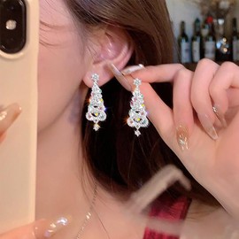 MAIXONIC Árbol con circonitas coloresArete para Mujer con Árbol Navidad de Zircón Multicolor - Aretes Acrílico, Joyería Festiva Colgante, Regalos 2025 para Chicas Adolescentes，Aniversario, Día San Valentín, Navidad
