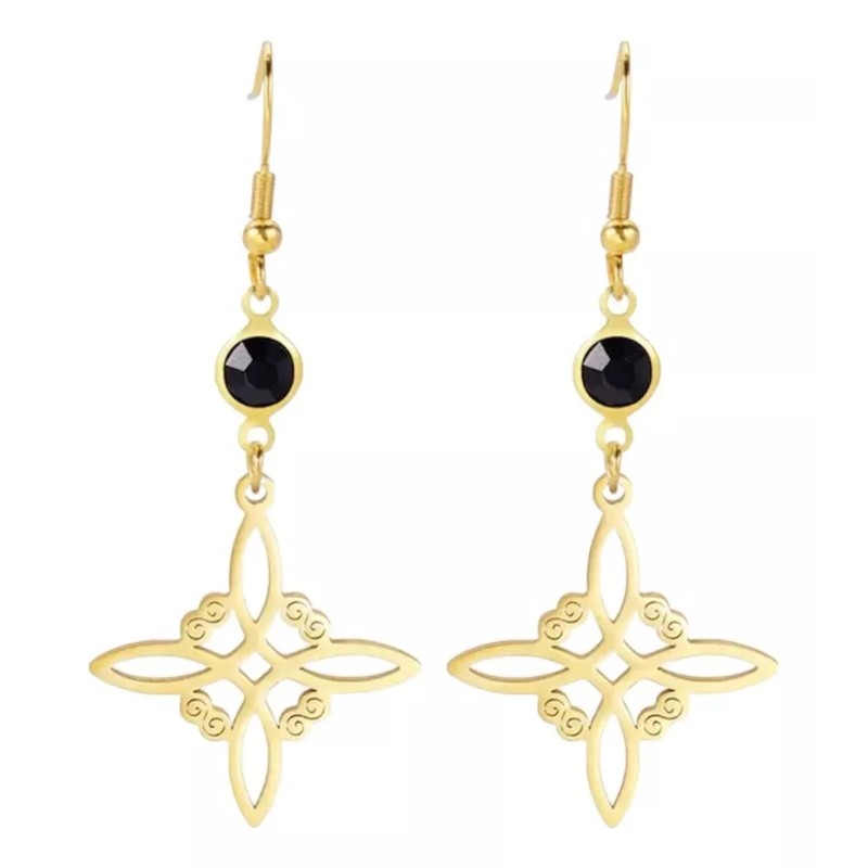 COLIBRI ALEGRE Aretes De Nudo De Bruja Con Cristal Negro