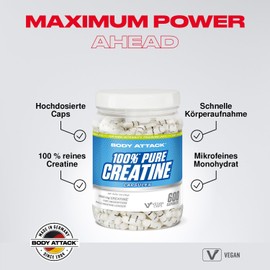 Body Attack 100 Pure Creatine Capsules, 240 Capsules, 1 Pack (1 x 221g) 31737