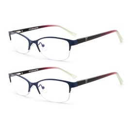 Babrvma Reading Glasses For Women Blue Light Blocking Metal Half Frame Cat Eye Womens Readers with Spring Hinge Anti Glare/Eyestrain/Ray 2 pairs 3.00