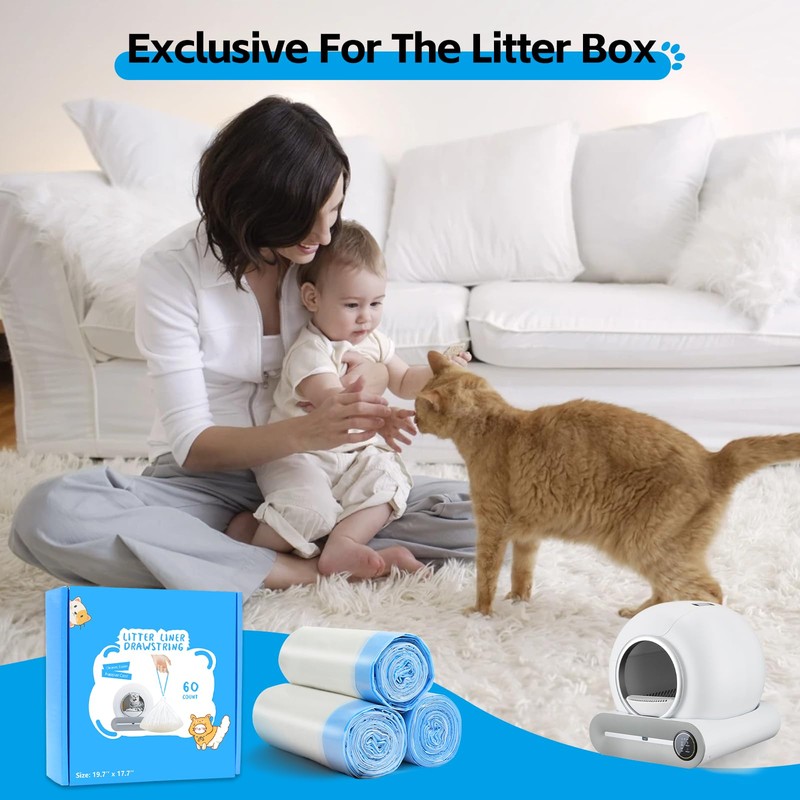 60 Count Self Cleaning Cat Litter Box Liners Bag Compatible