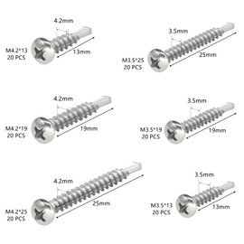 120 PCS Stainless Steel Self Drilling Screws,Self Tapping Screws for Metal(120 PCS, Round Head M3.5 & Round Head M4.2)