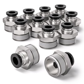 Bwintech Pack of 12 8 mm Hose AD x 3/8 Inch BSP Male Thread, Straight Connector, Pneumatic Connection, PC8-04 Quick Release Air Line Adapter