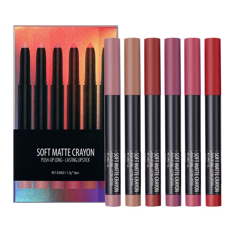 6 Pcs Matte Lipstick Set High Pigment Lip Crayon Waterproof
