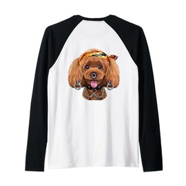 Punk Rock Poodle Dog with Bandana and Style Raglan Baseball Tee