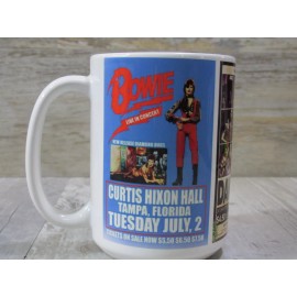 Unbranded David Bowie 15oz Ceramic coffee cup.  Vintage Concert poster design