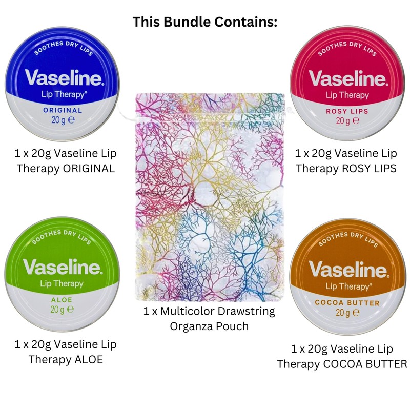 Vaseline Lip Balm 4 X 20g (Rosy Lips, Cocoa Butter,