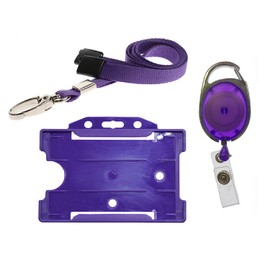 3 Piece ID Badge Set | Lanyard, Retractable Badge Reel, & ID Card Badge Holder, Purple PCL Media ltd