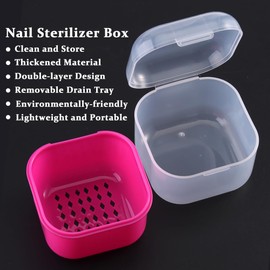 Nail Tool Sterilizer Box Plastic Disinfectant Container for Nail Art Accessories Tools, Portable Sterilization Tray Soaking Box with Strainer for Nail Drill Bits Manicure Cleaning Equipment