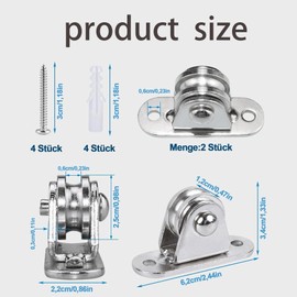 Metal Pulleys, Standing Block Pulley, Pulley with Duplex Bearings, with 4 Screws and 4 White Plastic Sleeves, Rope Pulley with Ball Bearings, Standing Block Pulley for Ropes, Pack of 2, Pack of 2