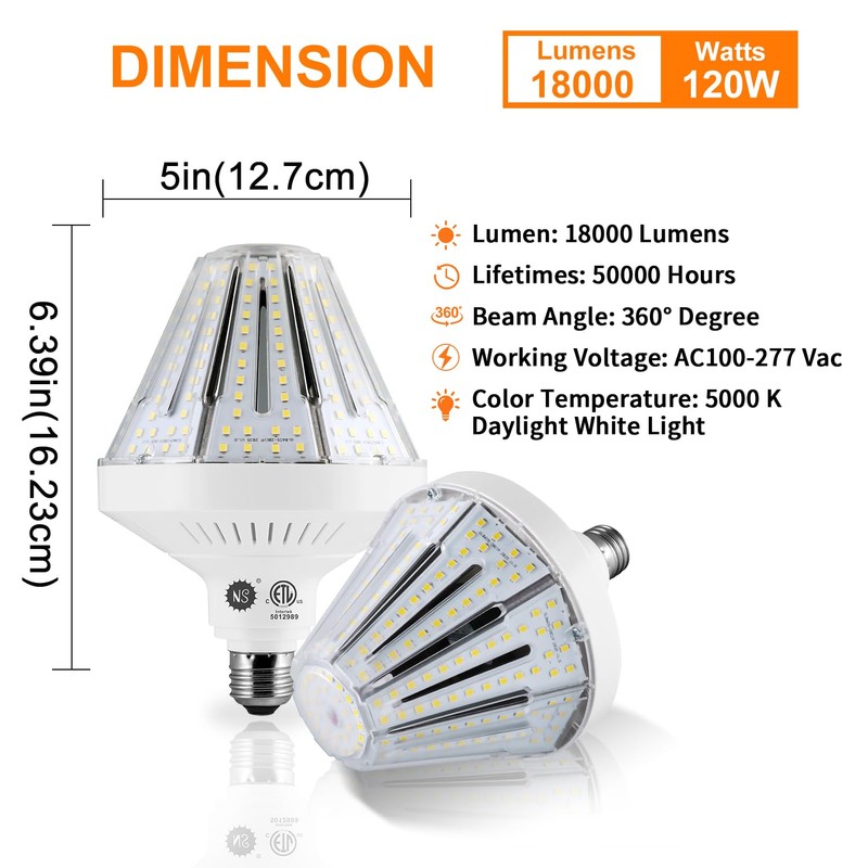 1200W Equivalent Led Corn light bulbs,120W 18000 Lumens LED Corn