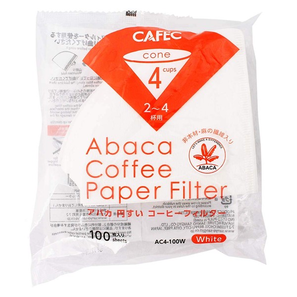 CAFEC 三洋産業 コーヒーフィルター 白 2~4杯用 アバカ 円錐形 100枚入