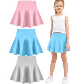 Toddler Skirt Little Girls Athletic Uniform Skorts Golf Outfit Cheer Tennis Skirts with Shorts Blue+Pink+Gray6-7Y
