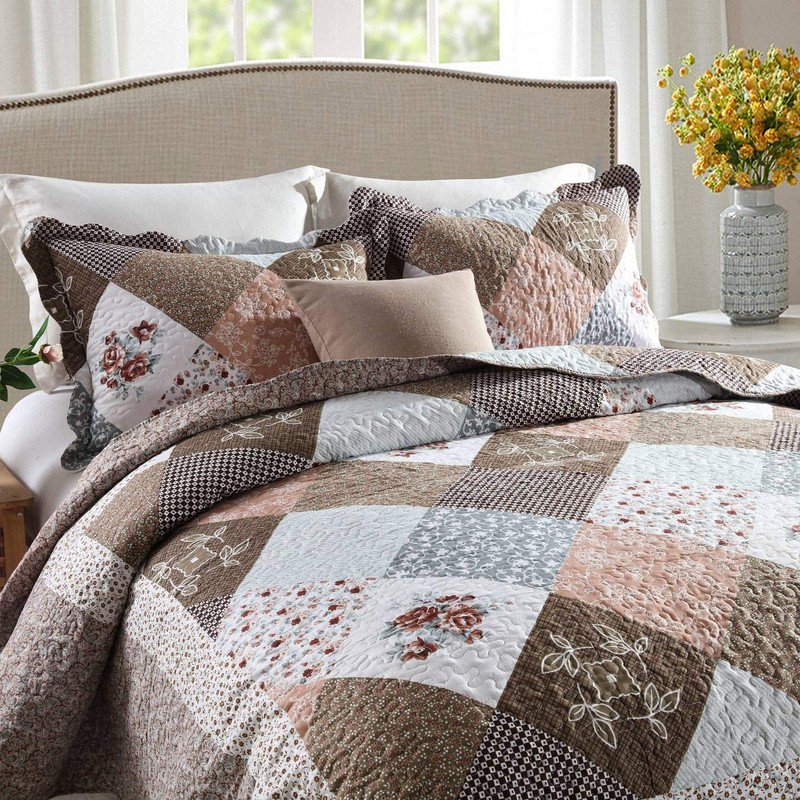HoneiLife Quilt Set - 3 Piece Microfiber Reversible Bedspreads Patchwork