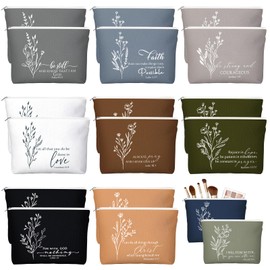 Huhumy 20 Pcs Christian Gifts for Women Religious Makeup Bags Cosmetic Inspirational Bible Verse Pencil Pouch with Zipper Mothers Day Thank You Church Gift Mom Travel Employee(Neutral,Aesthetic)