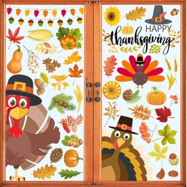 Fall Window Decorations - 113 PCS Window Clings & Stickers, Holiday Turkey Clings for Glass Windows, Perfect for Thanksgiving Home Parties