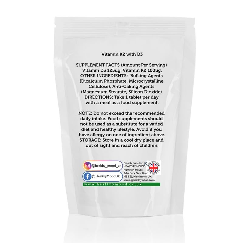 Vitamin K2 100µg with D3 125µg Tablets – High-Potency Bone