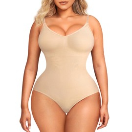 BRABIC Bodysuit Shapewear for Women Tummy Control Panties Seamless Sleeveless Tops V-Neck Camisole Jumpsuit - beige - XS/S