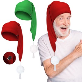 2 Pcs Night Sleeping Cap Men Adjustable Stocking Cap Drawstring Sleeping Night Cap with Pom Ball for Daily Use, Red, Green