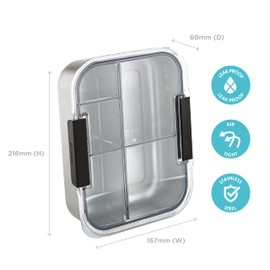 Smash Stainless Steel Bento Lunch Box, 5 Compartments, Black 40041