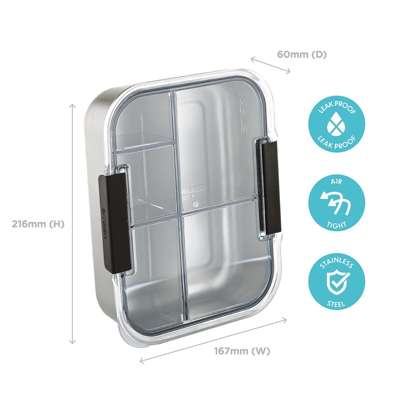 Smash Stainless Steel Bento Lunch Box, 5 Compartments, Black 40041