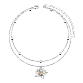 DAOSHANG 925 Sterling Silver Lotus Layered Anklet For Women Adjustable Lotus Flower Beach Foot Bracelets Chain Summer Yoga Jewelry Present
