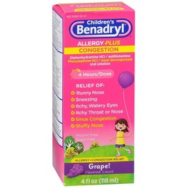 Benadryl Children's Allergy Plus Congestion Liquid Grape 4 OZ