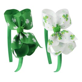 ZCMG 2 Pcs St. Patrick's Day Bow Headband Shamrock Clover Hair Hoops Bands Women Green Bowknot Headpiece Hairband Leprechaun Irish Day Carnival Parade Xmas Cosplay Dress Up Birthday Party Accessories