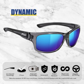 Flux Dynamic Polarized Sunglasses for Men and Women UV400 Protection,Anti-Slip,Lightweight (Xtal.Grey/Blue)