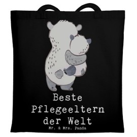 Mr. & Mrs. Panda Panda "Beste Pflegeeltern der Welt" Tote Bag, Gift, Gift, Make Happy, for Shopping Bag, Dad, Bag, Fabric Bag, Family, Bag Bag, Thank You, Dad, Jute Bag, black