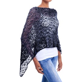 JOPHY & CO. Women Ladies Knitted Mesh Poncho Off Shoulder Summer Spring Lightweight Soft (Code 1511), black, XXL